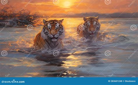 “T tigers: Exploring the Depths of Animalistic Power and Dynamic Brushstrokes”